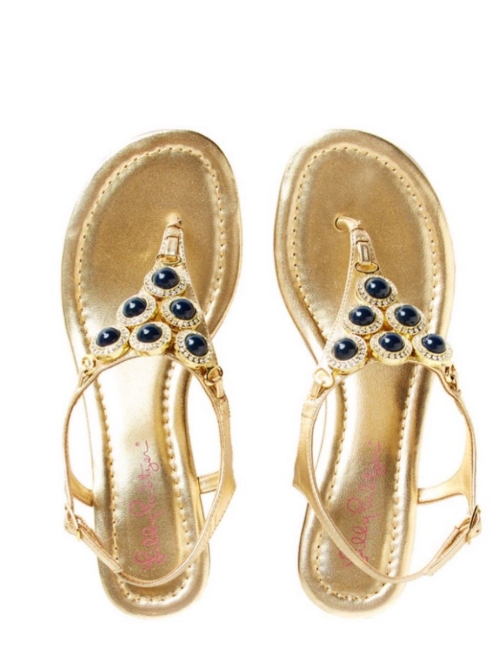Lilly Pulitzer size 7 Gold T-strap Jeweled Sandals - Women's - beach resort wear